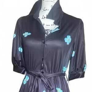 Retro Stage Maxi Dress Black With Wildflowers Button Front NWT Small